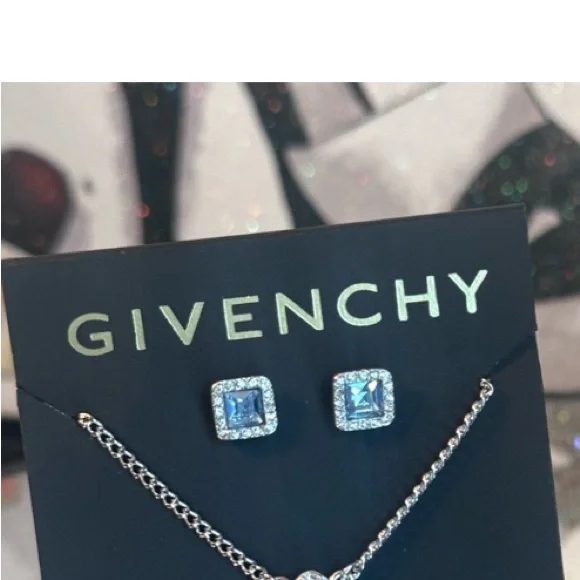Givenchy Blue and Silver Square Earrings and necklace set - Picture 4 of 5